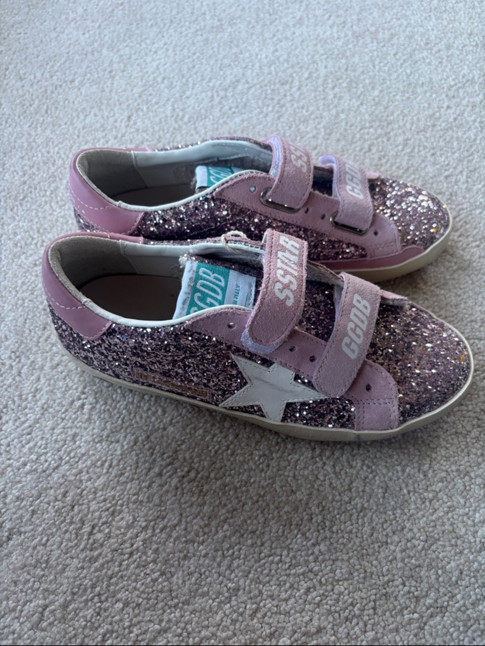 Golden Goose Kids Pink Glitter Superstar Velcro Sneakers with White Star - Picture 8 of 10
